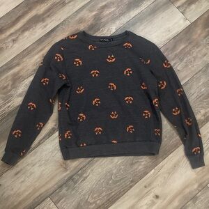 Fifth Sun Dark Heathered Gray Orange Jackolantern Face Sweatshirt Womens Size M